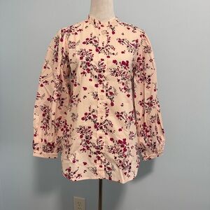 J‎ Crew Women’s Classic-fit collarless puff sleeve Floral Blouse Size 6